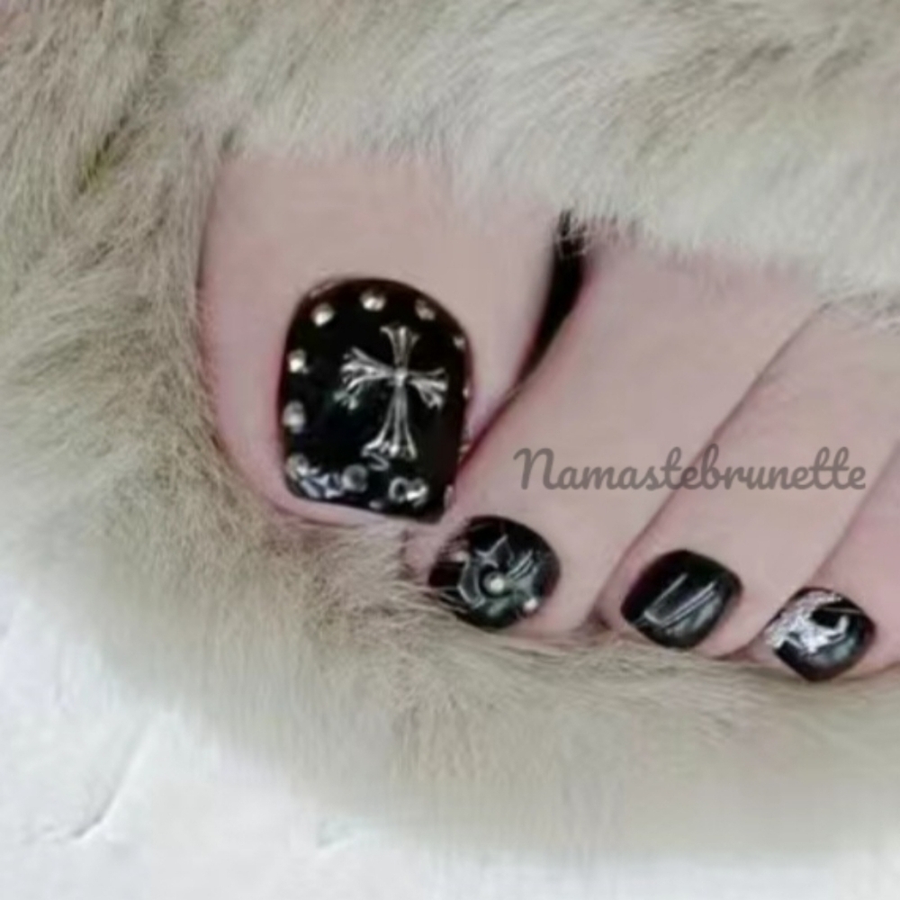 2/$16 3D Cross & Rhinestones Press on Toenails